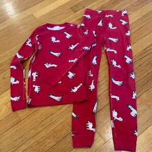 Hanna Andersson red llama on skates long johns. Size 8/130cm.
